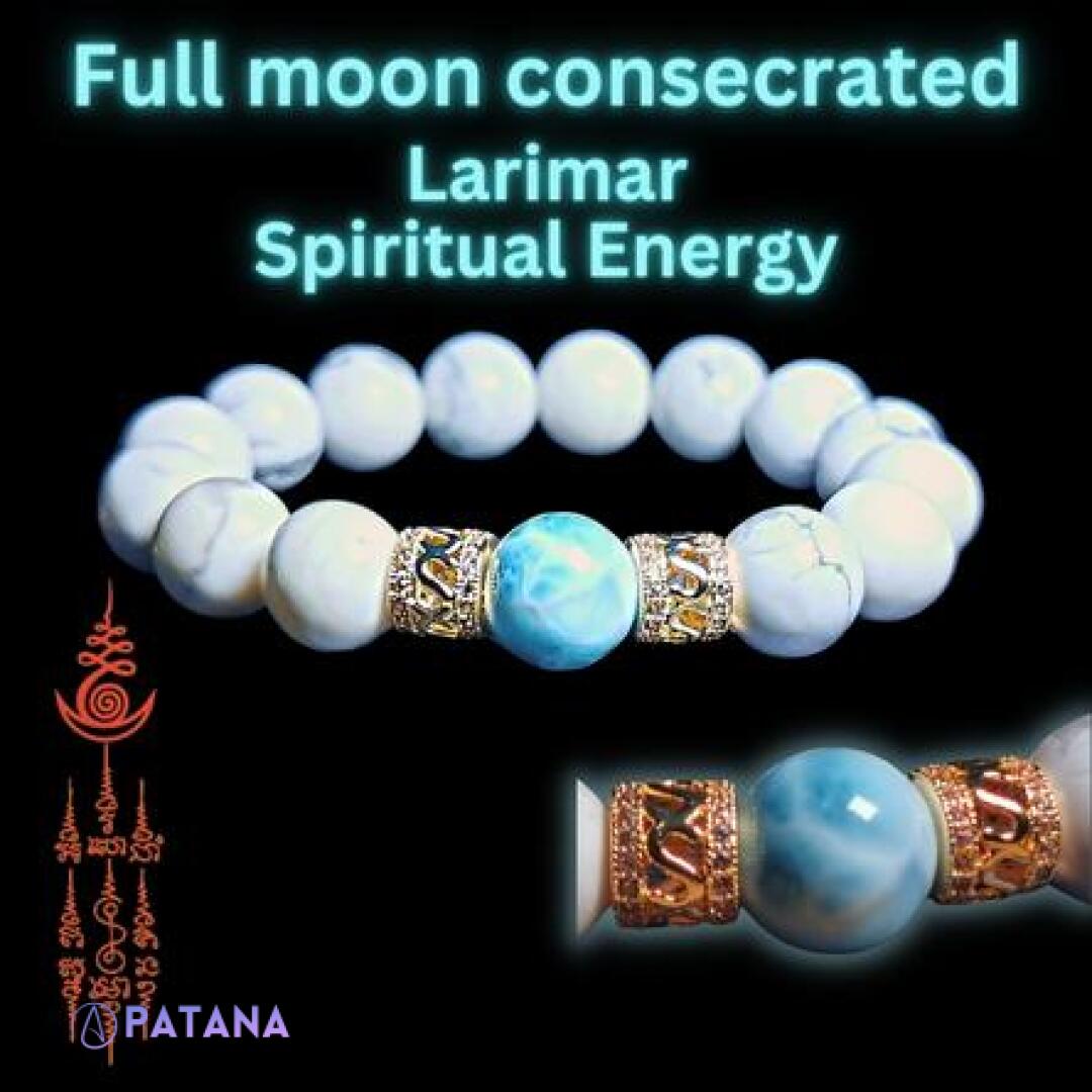 Larimar Bracelet with Howlite: Larimar with Onyx and Lava: Strong Protective Aura, Enhance Creativity, Wealth Enhancer.