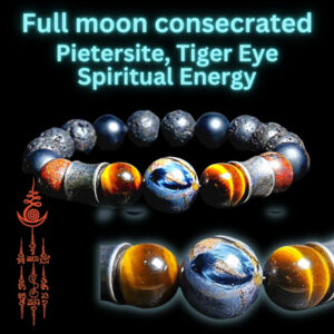 Mystical Synergy Bracelet: Pietersite, Tiger Eye, Meteorite - Enhance 3rd-eye, Promote Respect, Authority, Ward off Negativity, and Enhance 6th Sense/Intuition Fully Consecrated.