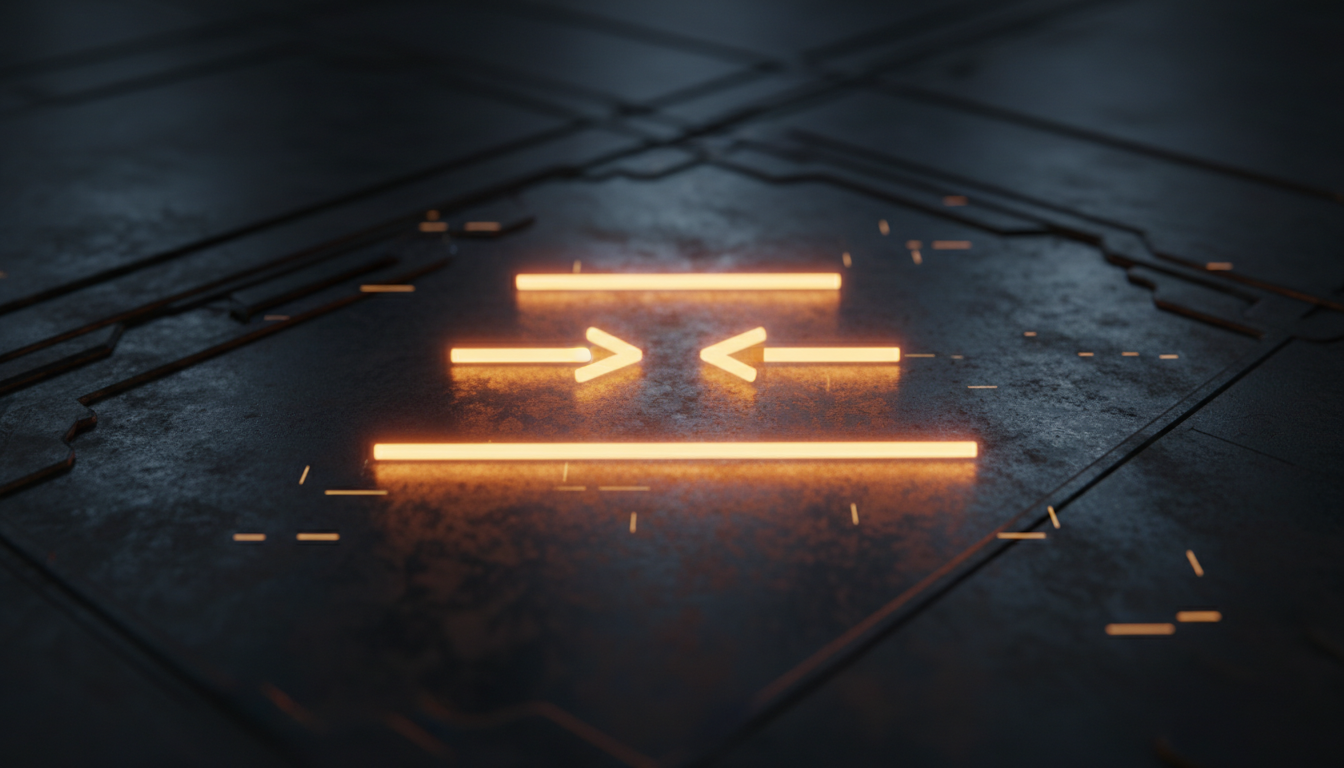 A conceptual diagram of the Li Trigram—two solid lines with a broken line in the middle—rendered in a glowing amber light against a dark, metallic background.
