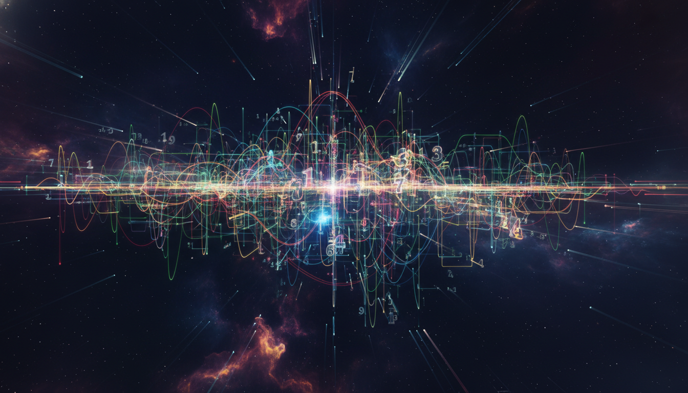 A vibrant, abstract depiction of interconnected energetic lines forming a complex pattern, suggesting the invisible forces of numerology.